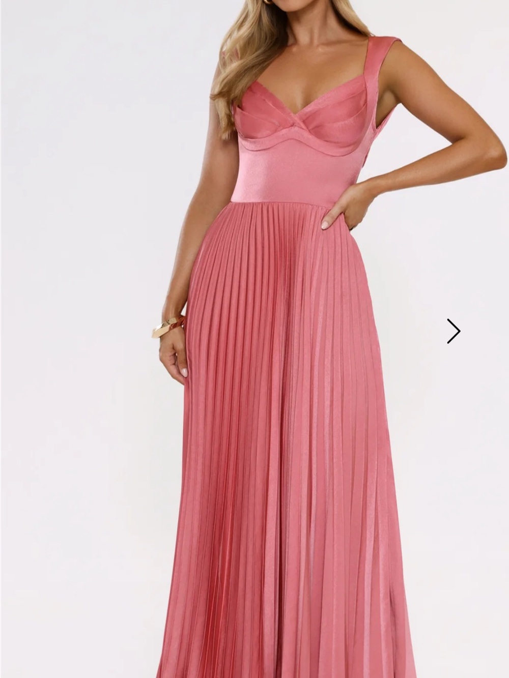 Women’s Rose Satin Pleated Maxi Dress